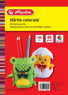 Hartie color Herlitz, A4, 80 grame, diverse culori, 100 coli 