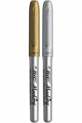 Marker permanent Metallic Marking, Auriu/Argintiu, 12 buc/cutie, Bic