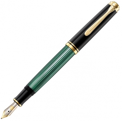 Stilou Souveran M600, penita F aur 14K, accesorii placate cu aur, corp negru-verde, Pelikan