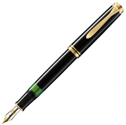 Stilou Souveran M600, penita M aur 14K, accesorii placate cu aur, corp negru, Pelikan