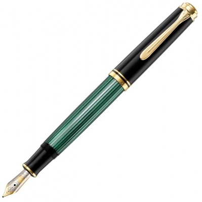 Stilou Souveran M400, penita F aur 14K, accesorii placate cu aur, corp negru-verde, Pelikan 