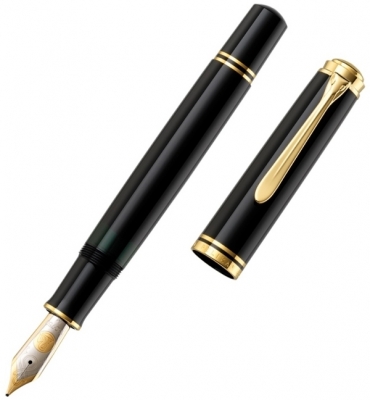 Stilou Souveran M800, penita M aur 18K, accesorii placate cu aur, corp negru, Pelikan