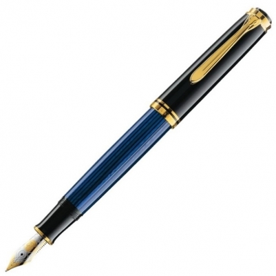 Stilou Souveran M800, penita F aur 18K, accesorii placate cu aur, negru-albastru, Pelikan