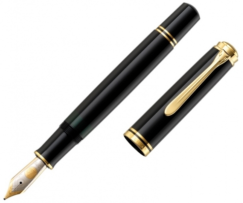 Stilou Souveran M1000, penita F aur 18K, accesorii placate cu aur, corp negru, Pelikan