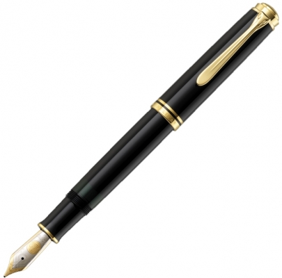 Stilou Souveran M1000, penita F aur 18K, accesorii placate cu aur, corp negru, Pelikan