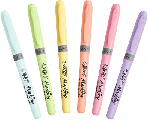 Evidentiatoare Highlighter Grip Pastel, varf tesit, mediu, diverse culori, 6 buc/set BIC