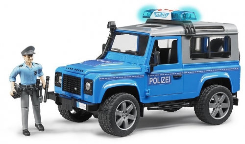 Jucarie Masina de politie Land Rover Defender cu politist si accesorii Bruder 