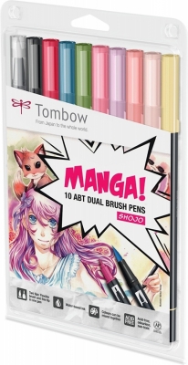 Marker caligrafic 2 in 1, ABT Dual Brush Pen, Manga Shojo, 10 culori/set Tombow