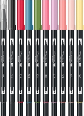 Marker caligrafic 2 in 1, ABT Dual Brush Pen, Manga Shojo, 10 culori/set Tombow