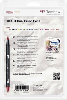 Marker caligrafic 2 in 1, ABT Dual Brush Pen, Manga Shojo, 10 culori/set Tombow