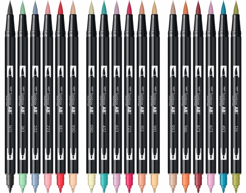 Marker caligrafic 2 in 1, ABT Dual Brush Pen, Secondary Colours, 18 culori/set Tombow