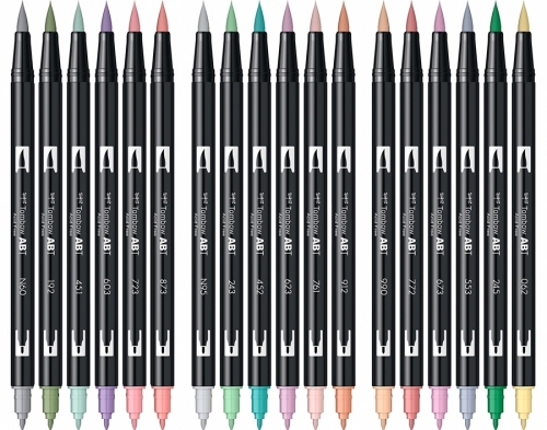 Marker caligrafic 2 in 1, ABT Dual Brush Pen, Pastel Colours, 18 culori/set Tombow