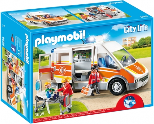 Ambulanta cu lumini si sunete City Life Kids Clinic Playmobil