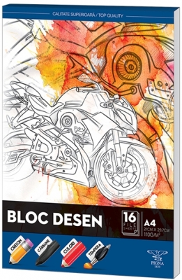 Bloc de desen A4, 110 g, 16 file, diverse modele, Pigna