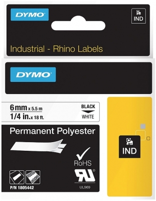 Banda ID1 polyester permanent 6 mm x 5.5 m negru-alb Dymo