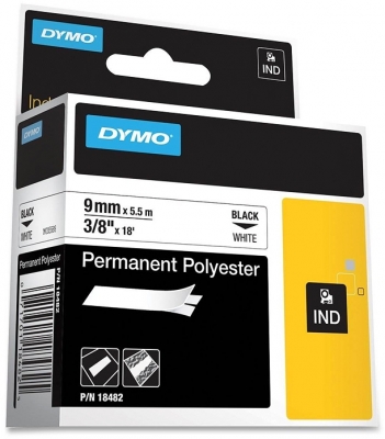 Banda ID1 polyester permanent 9 mm x 5.5 m negru-alb Dymo