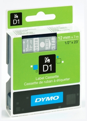 Banda D1 12 mm x 7 m alb-transparent Dymo