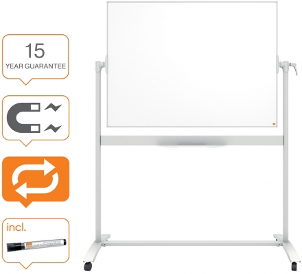 Tabla mobila Classic, otel lacuit, 120x90 cm, magnetica, include marker si tavita, alb NOBO