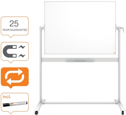 Tabla mobila Classic, otel emailat, 120x90 cm, magnetica, include marker si tavita, alb NOBO