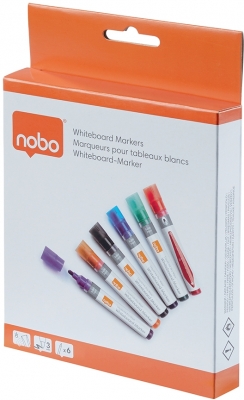 Marker pentru table si flipcharturi, cerneala lichida, varf rotund 3 mm, standard, 6 buc/cutie, diverse culori NOBO