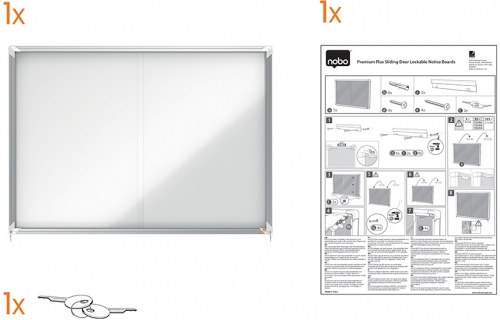 Avizier Premium Plus, interior, otel emailat, 18x A4, geam glisant si cheie, magnetic, alb NOBO