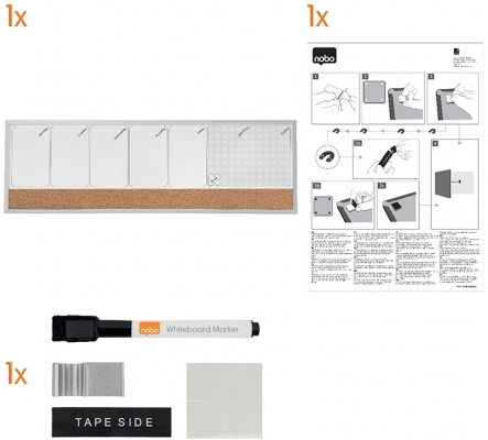 Organizator Combo, saptamanal, magnetic si pluta, 58x19 cm, marker inclus, alb, rama gri NOBO