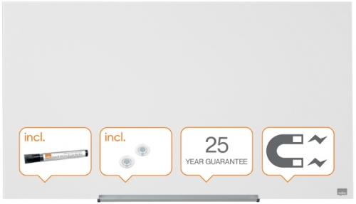 Tabla de sticla alb, Impression pro, 100x56 cm, magnetica, include marker, tavita, magneti, Nobo
