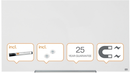 Tabla de sticla alb, Impression pro, 126x71 cm, magnetica, include marker, tavita si magneti, Nobo