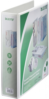 Caiet mecanic  Panorama, PP/PP, partial reciclat, certificare FSC, A4 MAXI, mecanism 4DR, inel 50 mm, alb , Leitz