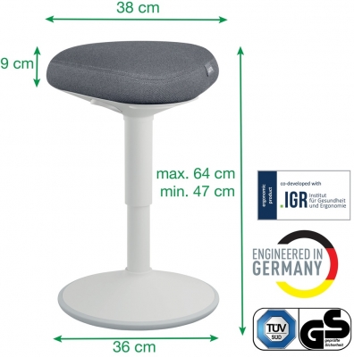 Scaun ergonomic Leitz Ergo, pozitie sezut/ in picioare, inaltime reglabila (47-64 cm), gri-carbune