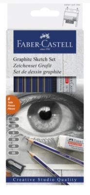 Creion grafit Goldfaber cu radiera si ascutitoare, 6 buc/set Faber-Castell