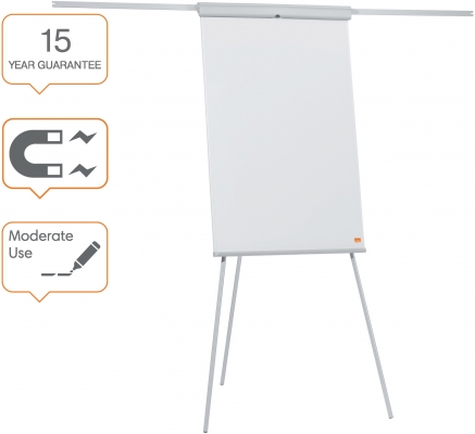 Flipchart Essentials, otel lacuit, brate extensibile si trepied, magnetic, alb, NOBO