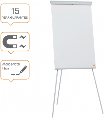 Flipchart Essentials, otel lacuit, brate extensibile si trepied, magnetic, alb, NOBO