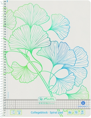 Caiet cu spira A4, 70 file, matematica, Ginkgo Greenline, Herlitz 