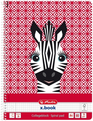 Caiet cu spira A4, 80 file, matematica, Cute Animals Zebra, Herlitz 