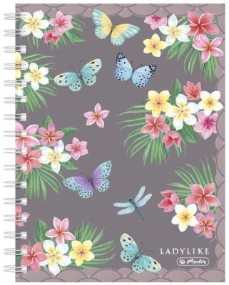 Caiet A5 cu spira dubla, 100 file, patratele, Ladylike, Butterflies, Herlitz