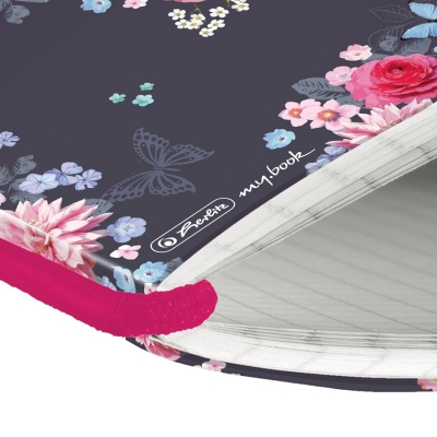 Caiet My.book Flex A5, 40 file, patratele, Ladylike Flowers, elastic roz Herlitz