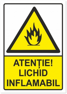 Indicator Atentie lichid inflamabil, 148x210mm