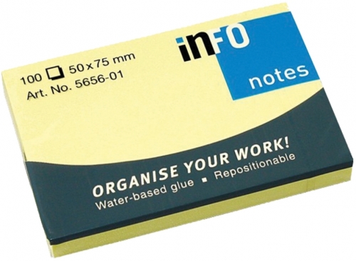 Notite adezive 50 x 75 mm galben pastel 100 file/set Info Notes