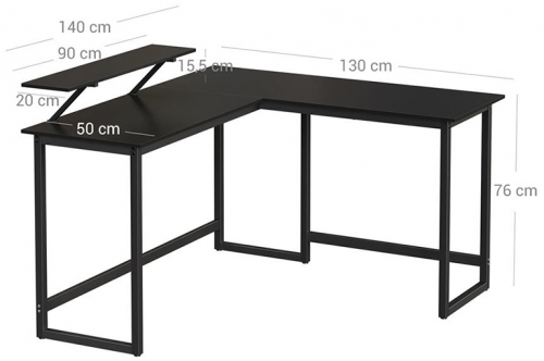 Birou in forma de L cu suport pentru monitor mobil, design industrial, negru, Vasagle