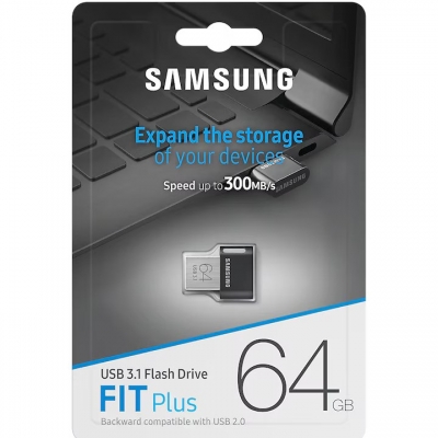 Memorie USB Flash Drive Samsung, 64GB, Fit Plus Micro, USB 3.1 Gen1, negru