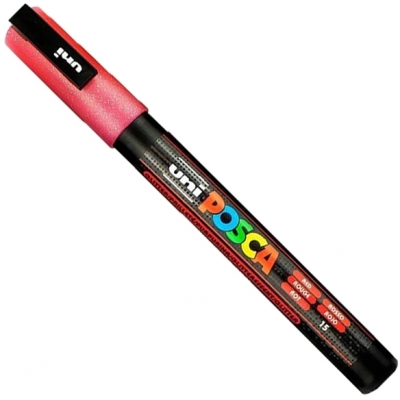 Marker pensula cu vopsea PC-3ML Posca, varf 0.9 - 1.3 mm, cu sclipici, Uni-Ball 