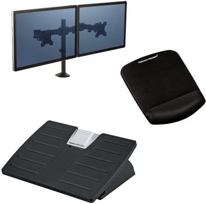 Pachet ergonomic profesional, pentru birou cu 2 monitoare, Fellowes 