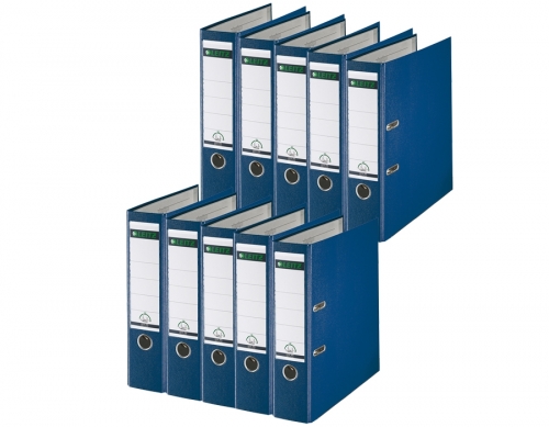 Biblioraft 180°, PP, partial reciclat, certificare FSC, A4, 80 mm, albastru, 10 buc/set Leitz