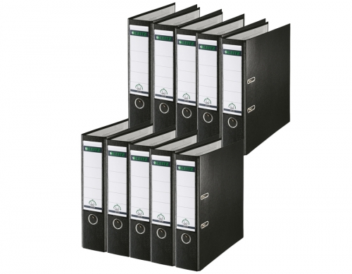 Biblioraft 180°, PP, partial reciclat, certificare FSC, A4, 80 mm, negru, 10 buc/set Leitz