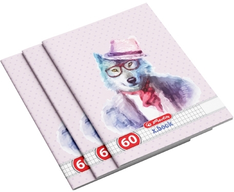 Caiet A4, 60 file, matematica, Hipster Animals, 5 buc/set, Herlitz