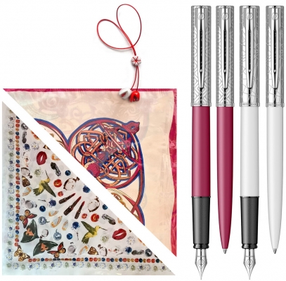 Set stilou si pix Waterman Allure Deluxe Pink sau White cu Esarfa asortata si Martisor