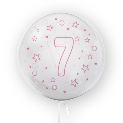 Balon transparent - roz 45 cm, cifra 7, fete Tuban