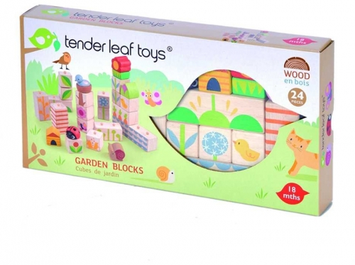 Cuburi din lemn cu ilustratii din gradina, 24 buc, Tender Leaf Toys 