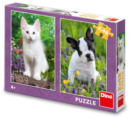 Puzzle catel si pisica, 2x48 piese 